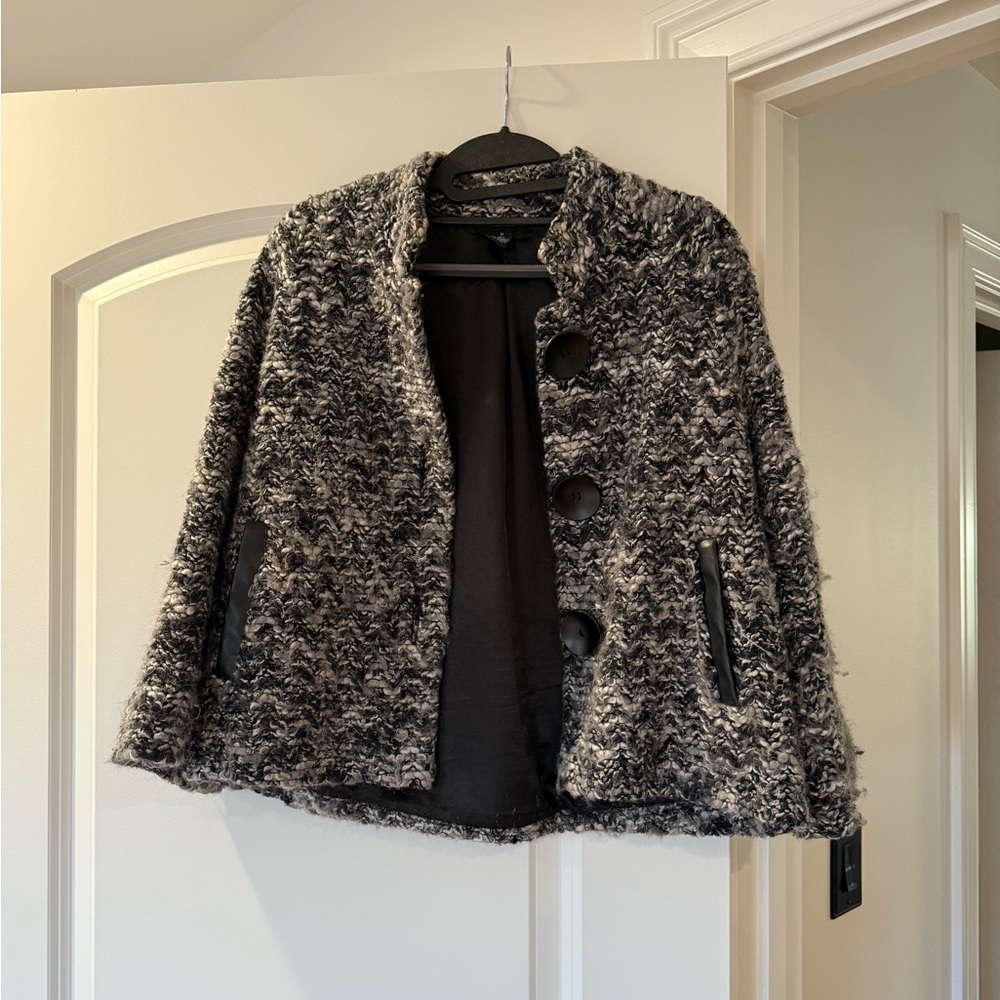 Alfani Black and Gray Textured Cape Jacket